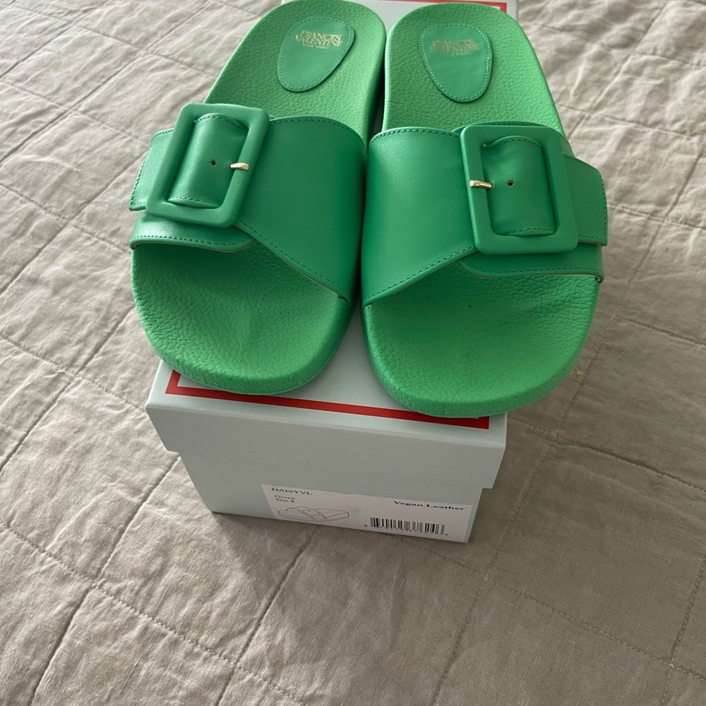 Frances Valentine Daisy Green Vegan Leather Slides NEW
